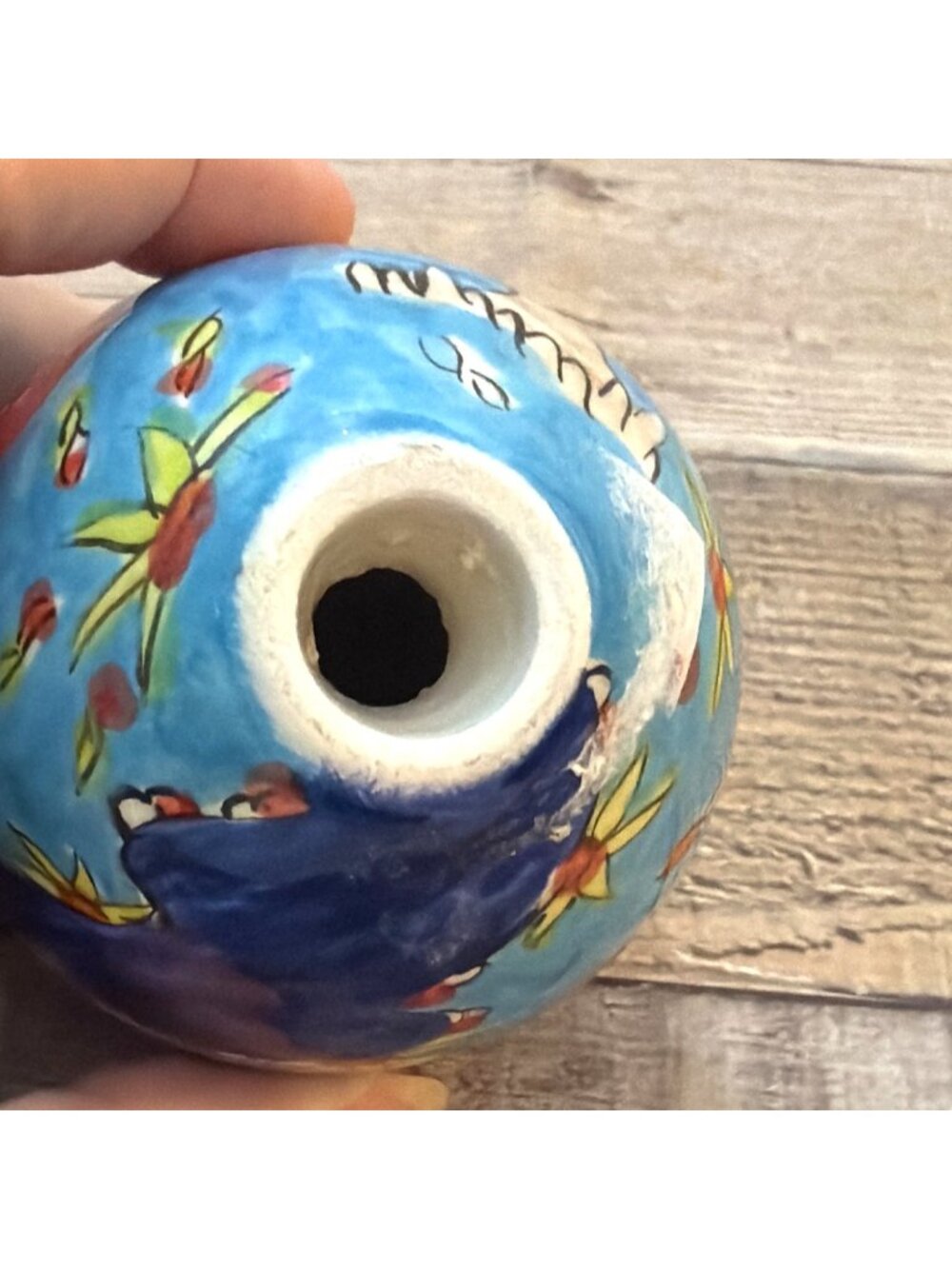 Blue Ceramic Egg Hand Painted Grand Bazaar Turkey Istanbul Folk Art Pottery VTG - Picture 10 of 13
